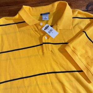 Vintage Old Navy Polo Shirt Men's Large Yellow Striped Rugby Ribbed Cuffs NOS